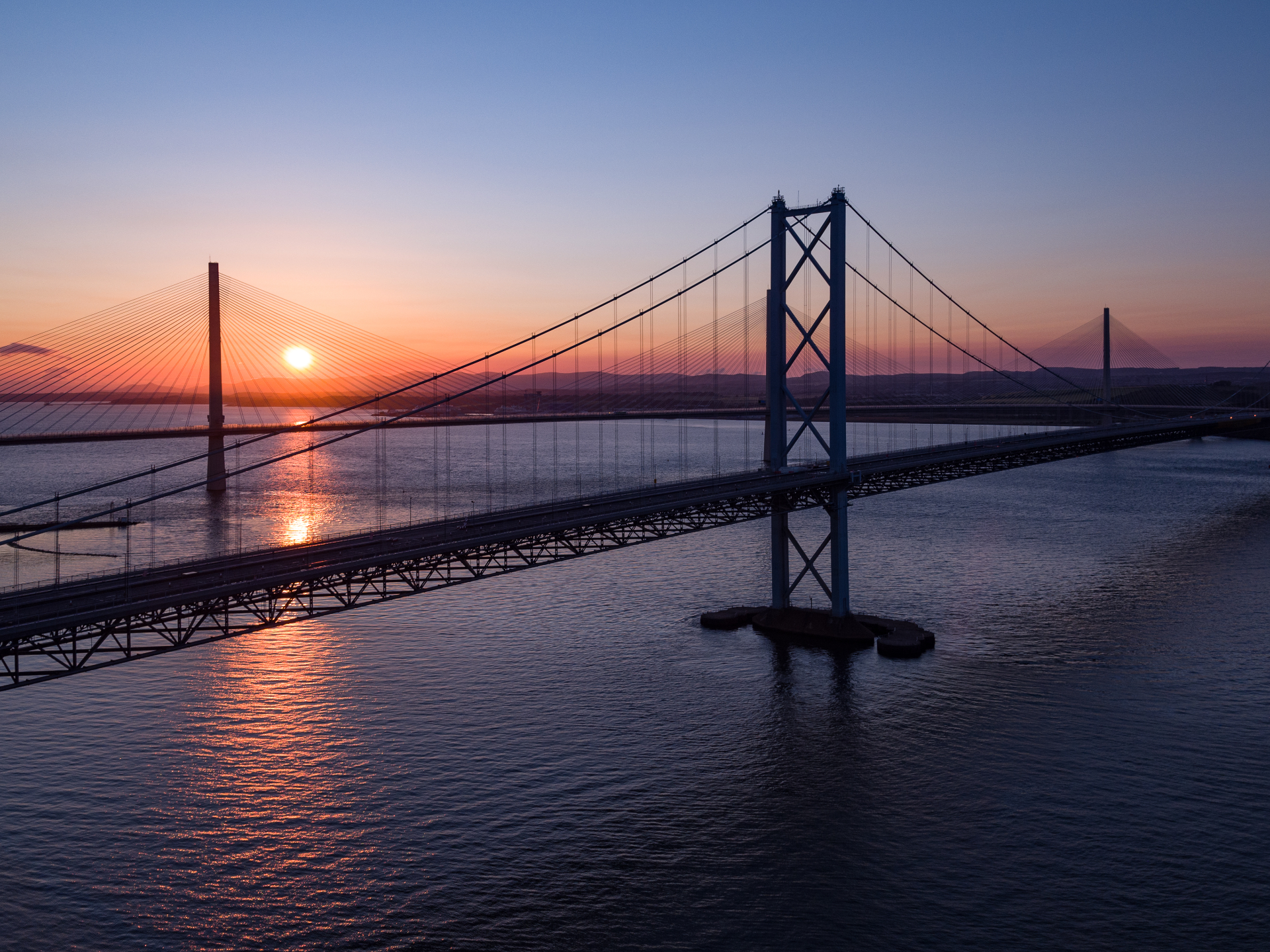 Bridge at sunset aerial photography