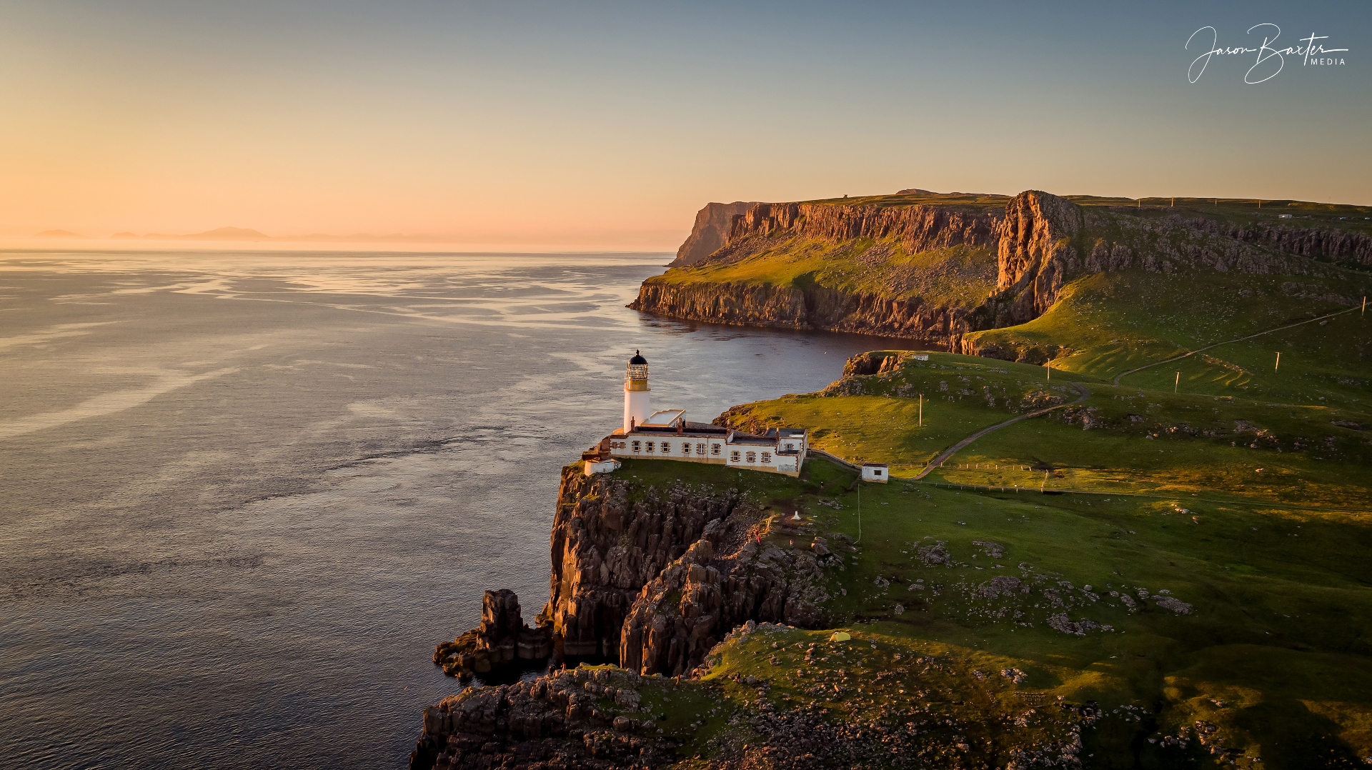 Neist Point lighthouse dramatic aerial
