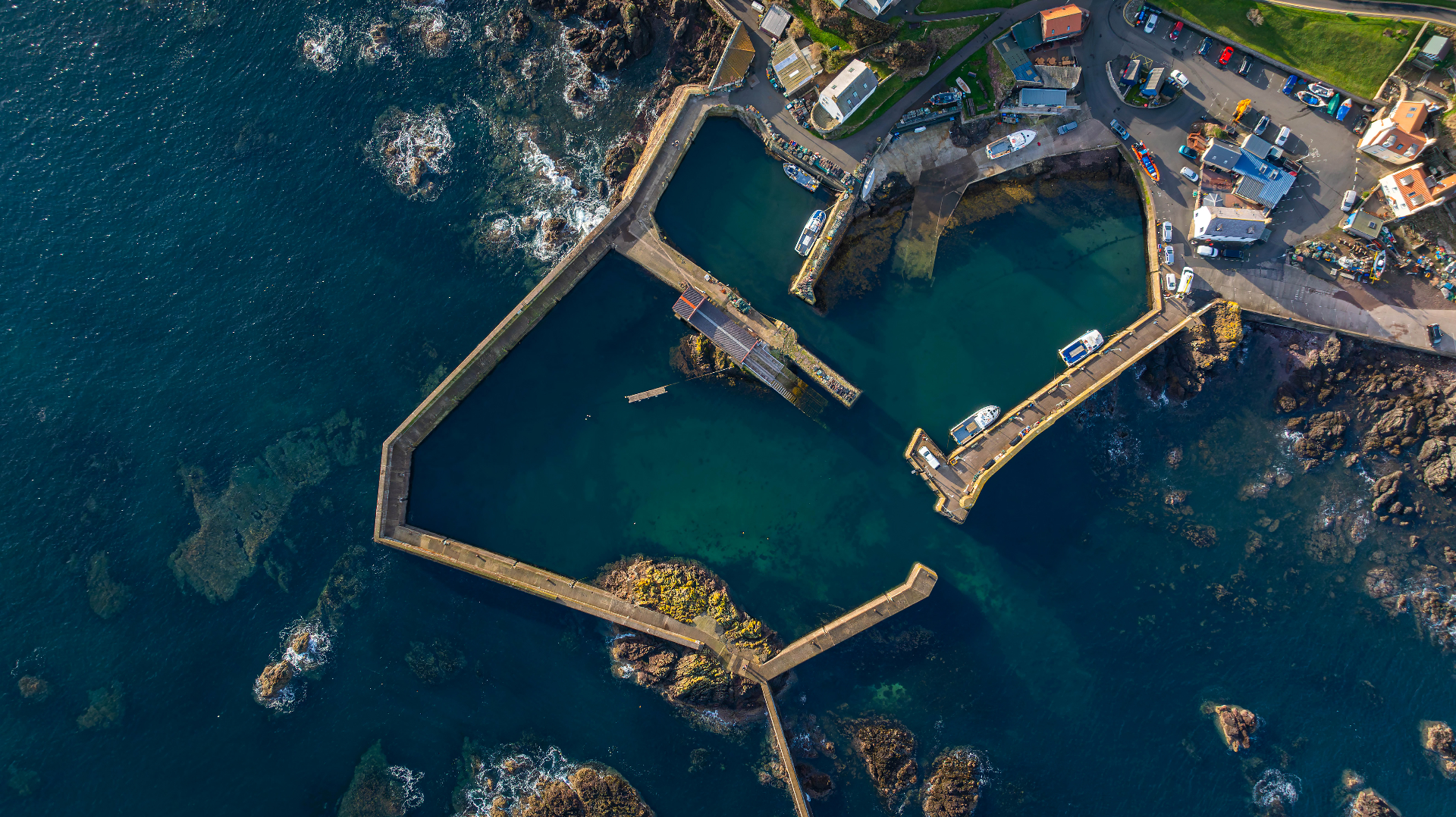 St Abbs harbour overhead shot