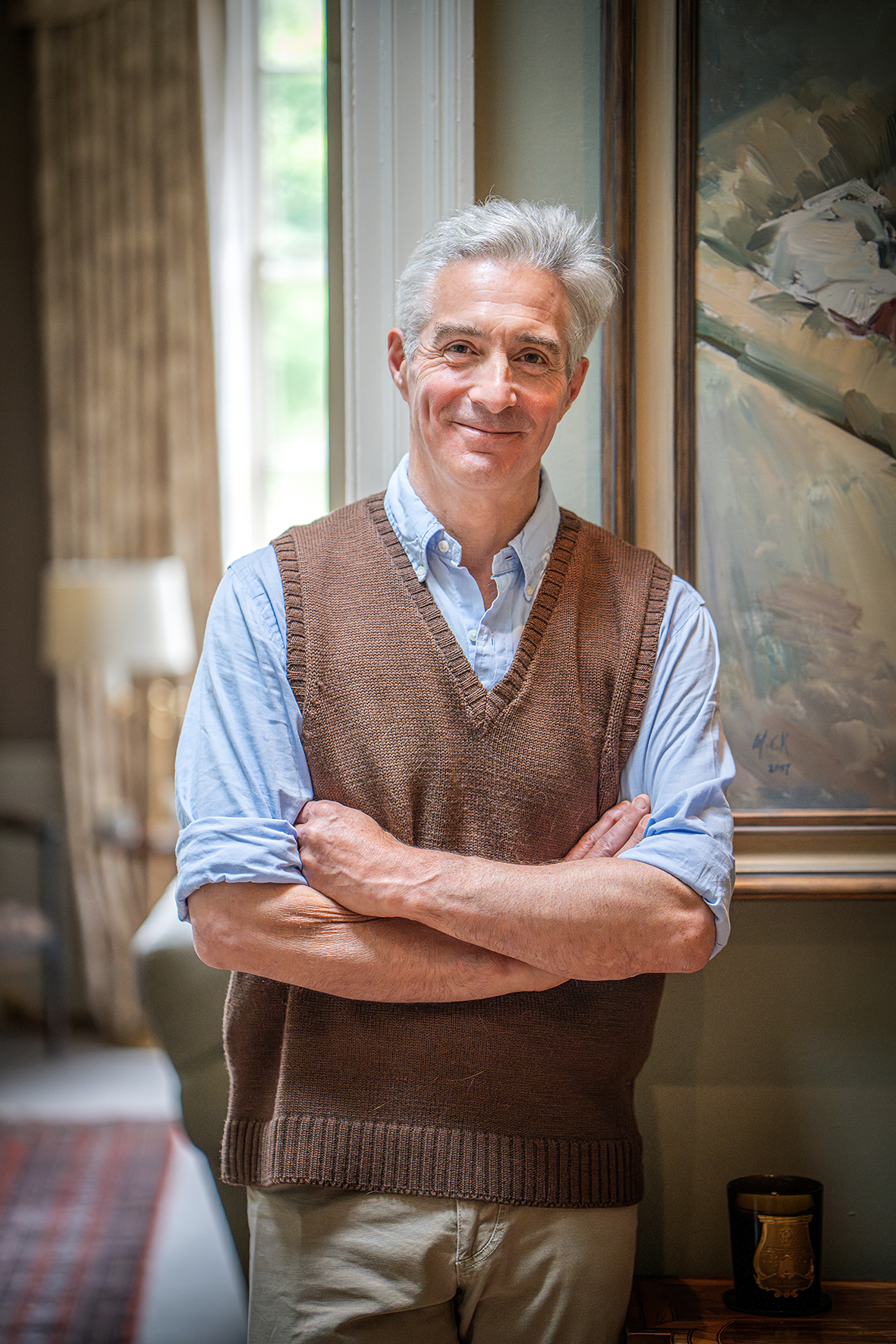 Portrait of guest editor Robbie Douglas-Miller in elegant indoor setting